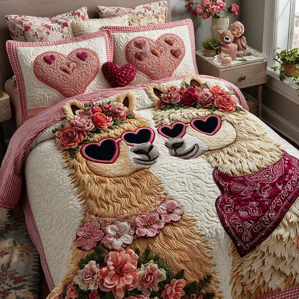 Gentle Souls quilted 3-piece bedding set on a made bed with two matching pillow shams