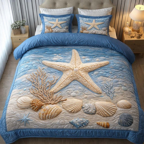 Gentle Star quilted 3-piece bedding set on a made bed with two matching pillow shams
