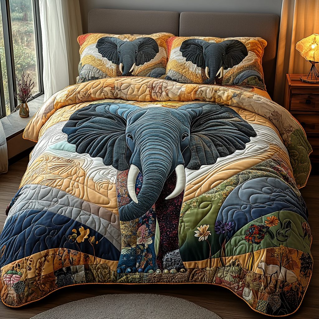Gentle Titan quilted 3-piece bedding set on a made bed with two matching pillow shams