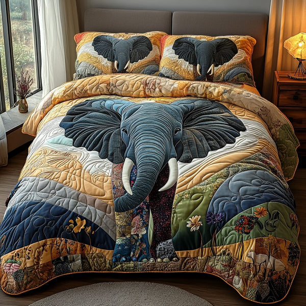 Gentle Titan quilted 3-piece bedding set on a made bed with two matching pillow shams