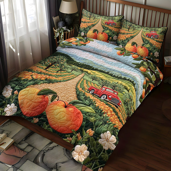 George Peach Haven quilted 3-piece bedding set on a made bed with two matching pillow shams