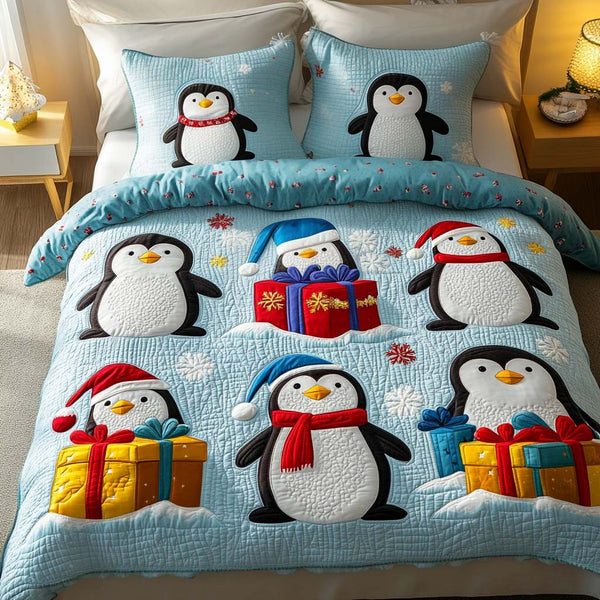 Gift Delight quilted 3-piece bedding set on a made bed with two matching pillow shams