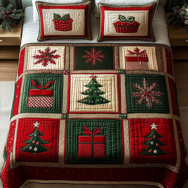 Gifted Magic quilted 3-piece bedding set on a made bed with two matching pillow shams