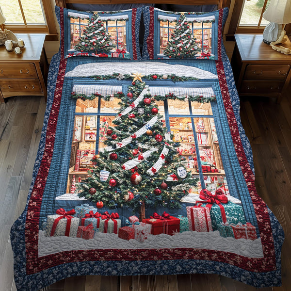 Gifts Galore quilted 3-piece bedding set on a made bed with two matching pillow shams