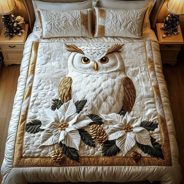 Gilded Comfort quilted 3-piece bedding set on a made bed with two matching pillow shams