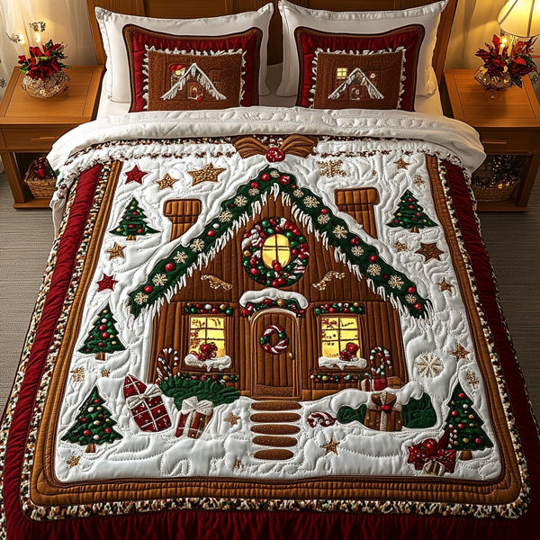 Ginger Snap quilted 3-piece bedding set on a made bed with two matching pillow shams