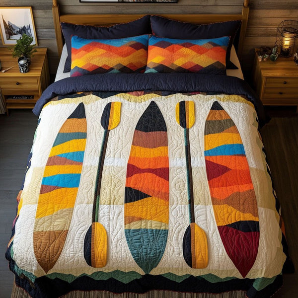 Glide Journey quilted 3-piece bedding set on a made bed with two matching pillow shams