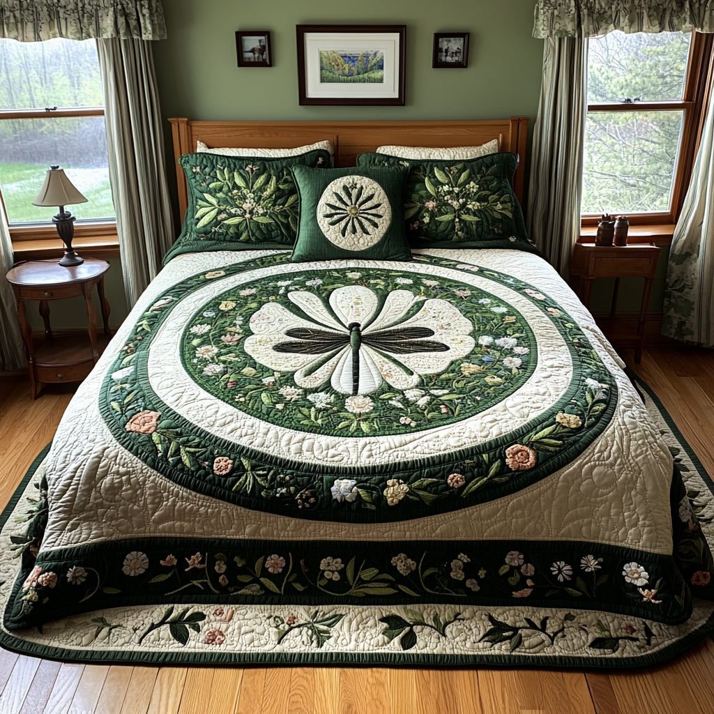 Glide Spirit quilted 3-piece bedding set on a made bed with two matching pillow shams