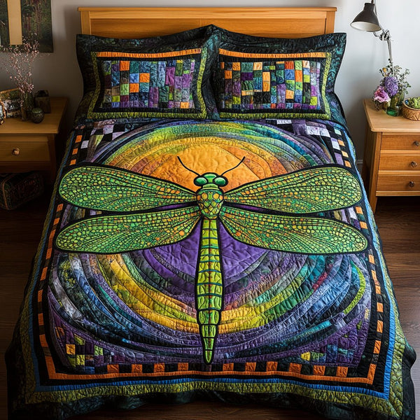 Gliding Jewel quilted 3-piece bedding set on a made bed with two matching pillow shams