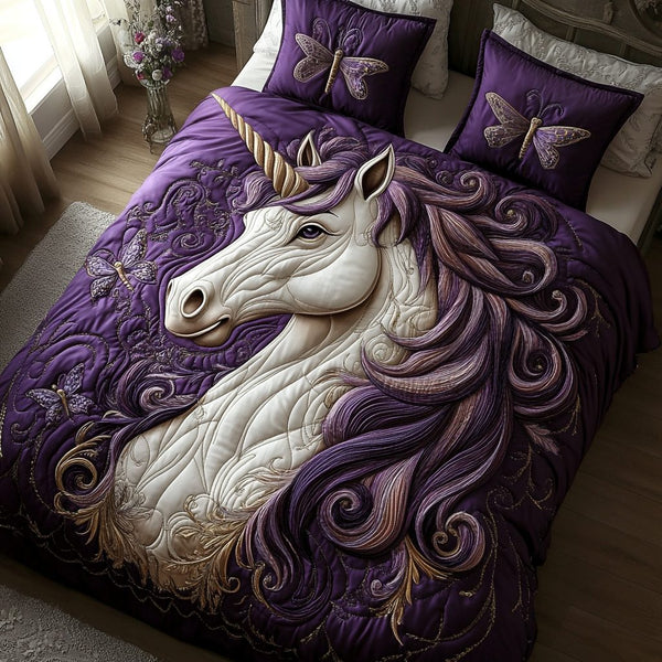 Glitter Grove quilted 3-piece bedding set on a made bed with two matching pillow shams
