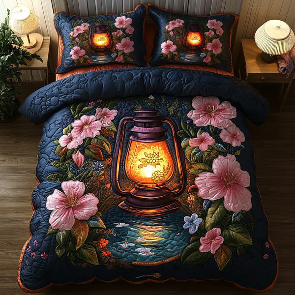 Glow Breeze quilted 3-piece bedding set on a made bed with two matching pillow shams