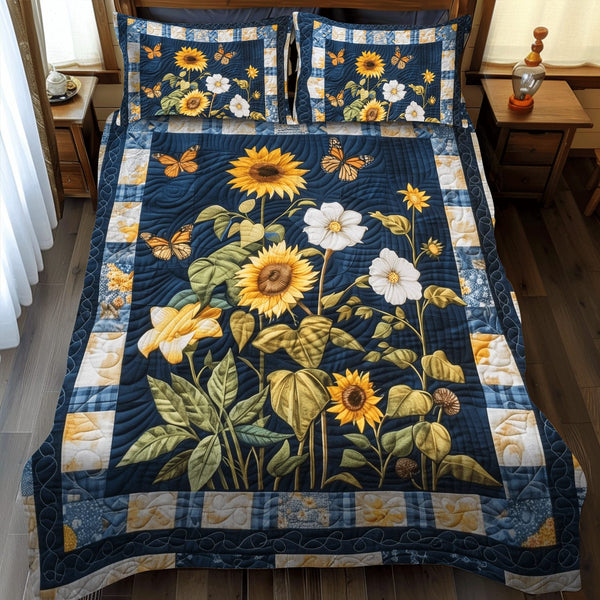 Glow Flower quilted 3-piece bedding set on a made bed with two matching pillow shams