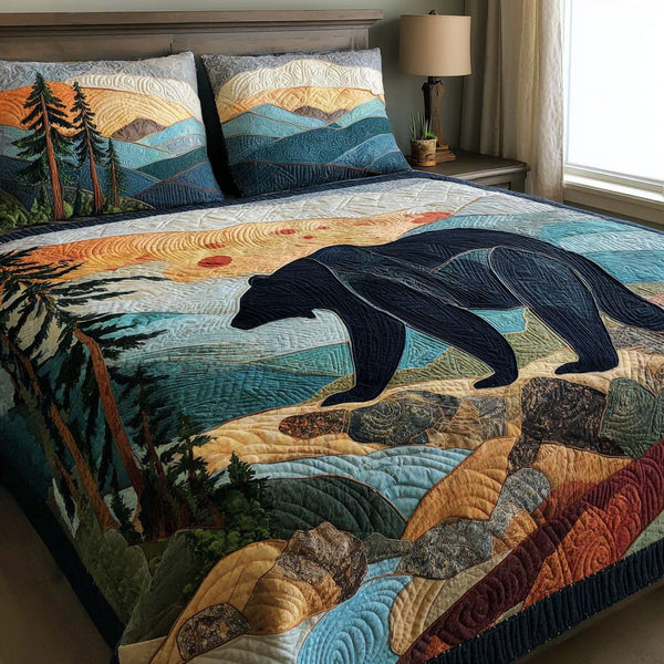 Golden Bear quilted 3-piece bedding set on a made bed with two matching pillow shams