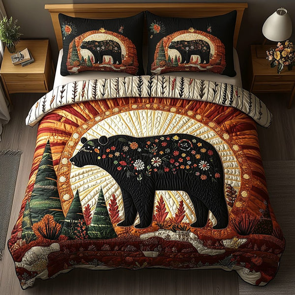 Golden Bear quilted 3-piece bedding set on a made bed with two matching pillow shams