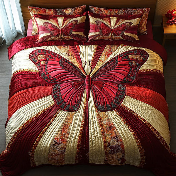 Golden Breeze quilted 3-piece bedding set on a made bed with two matching pillow shams