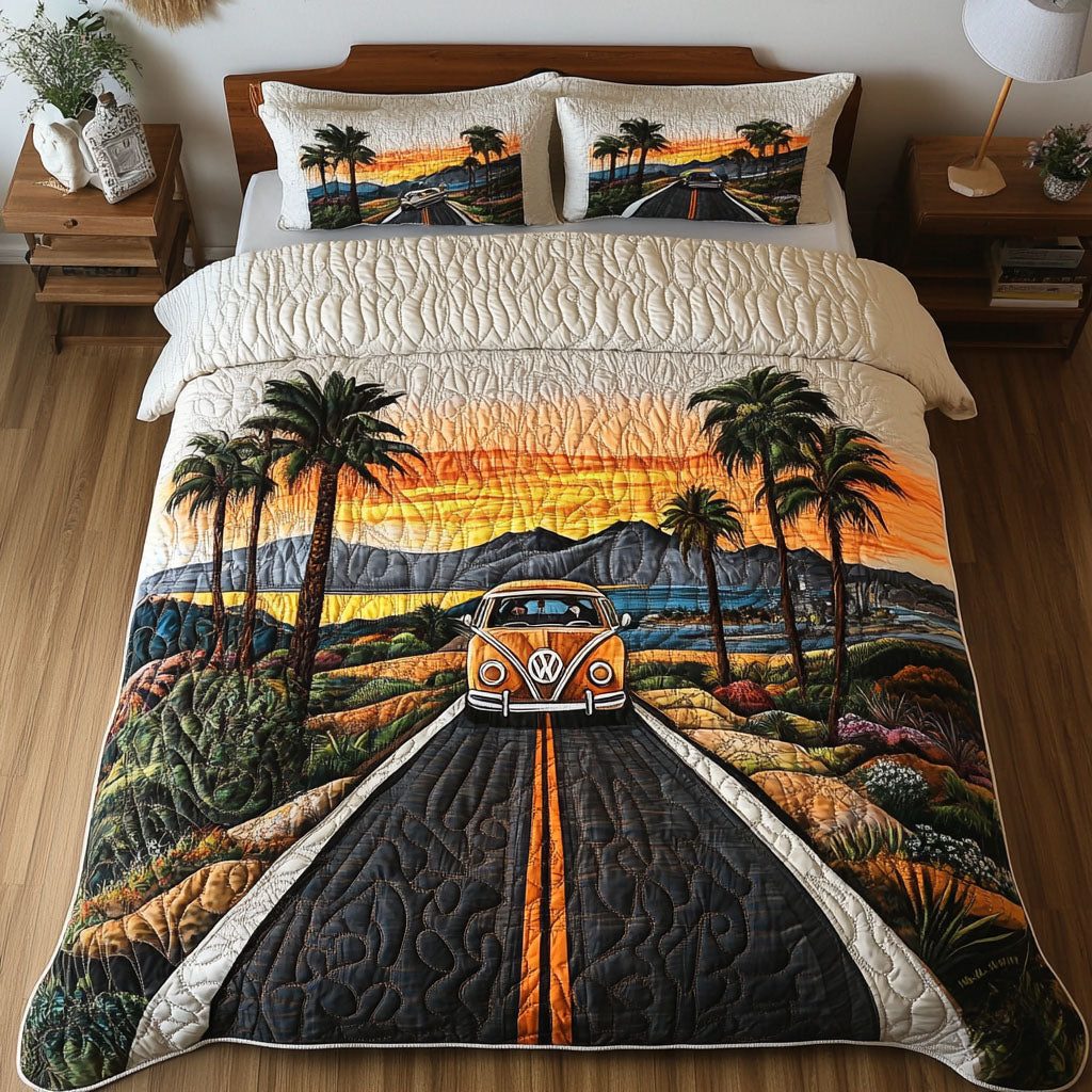 Golden Coast quilted 3-piece bedding set on a made bed with two matching pillow shams