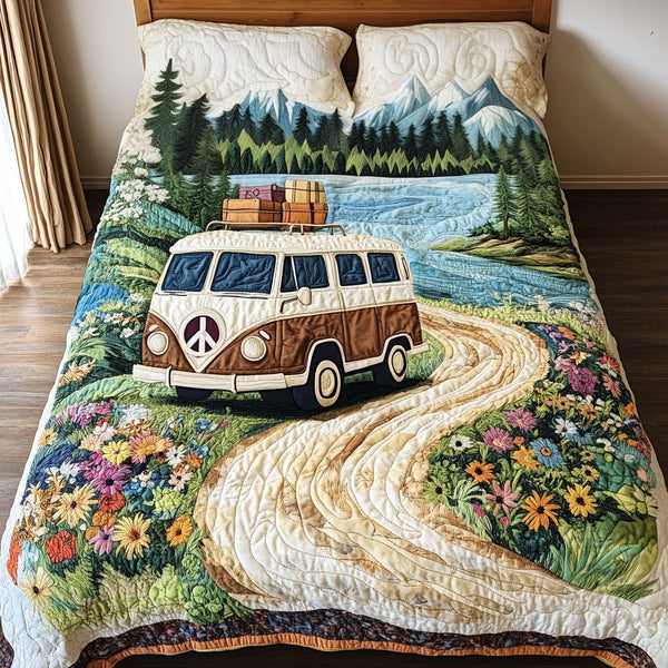 Golden Coast quilted 3-piece bedding set on a made bed with two matching pillow shams
