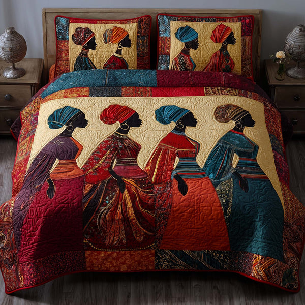 Golden Essence quilted 3-piece bedding set on a made bed with two matching pillow shams