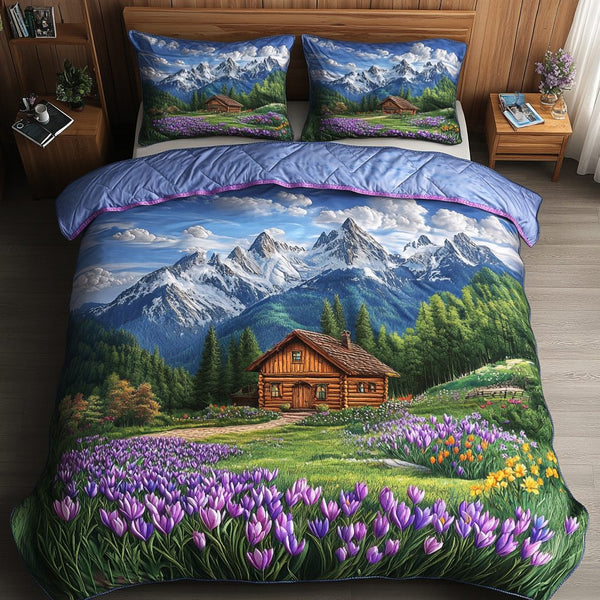 Golden Fields quilted 3-piece bedding set on a made bed with two matching pillow shams