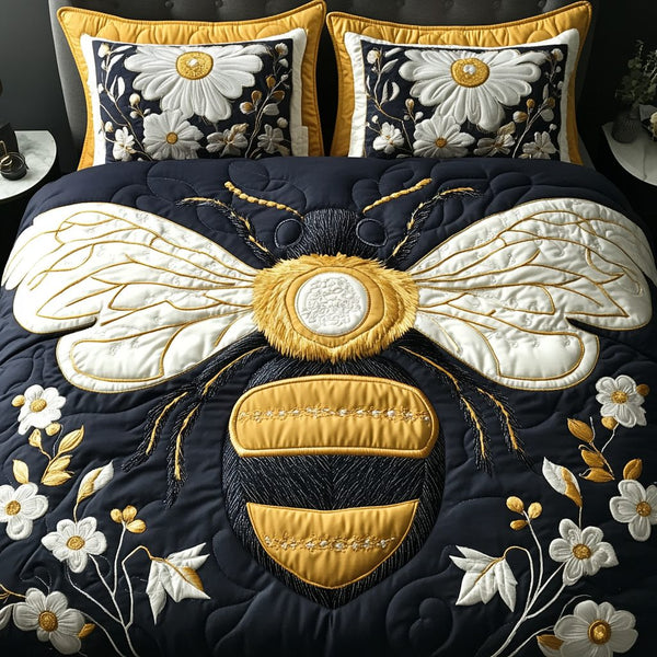 Golden Flight quilted 3-piece bedding set on a made bed with two matching pillow shams