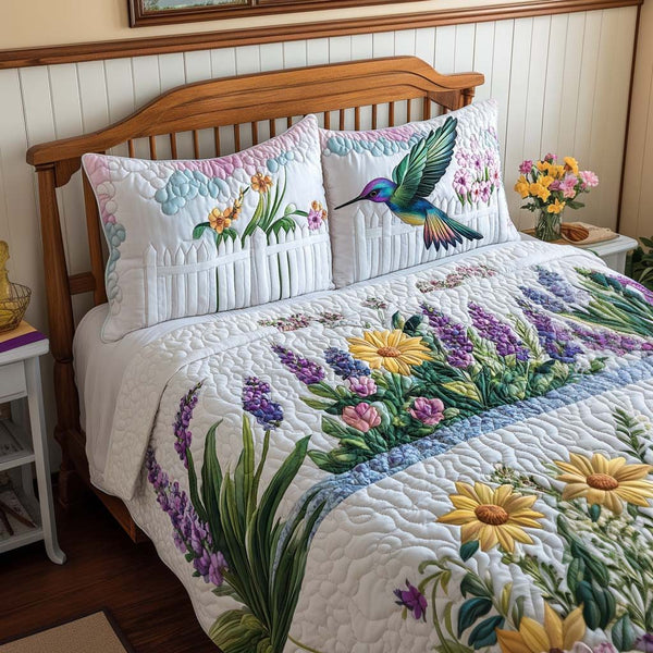 Golden Flutter quilted 3-piece bedding set on a made bed with two matching pillow shams