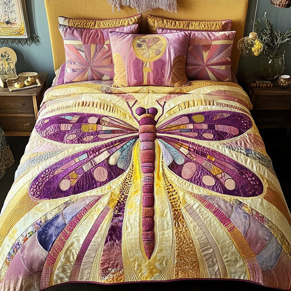 Golden Flutter quilted 3-piece bedding set on a made bed with two matching pillow shams
