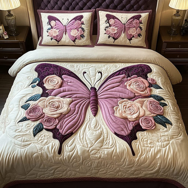 Golden Flutter quilted 3-piece bedding set on a made bed with two matching pillow shams