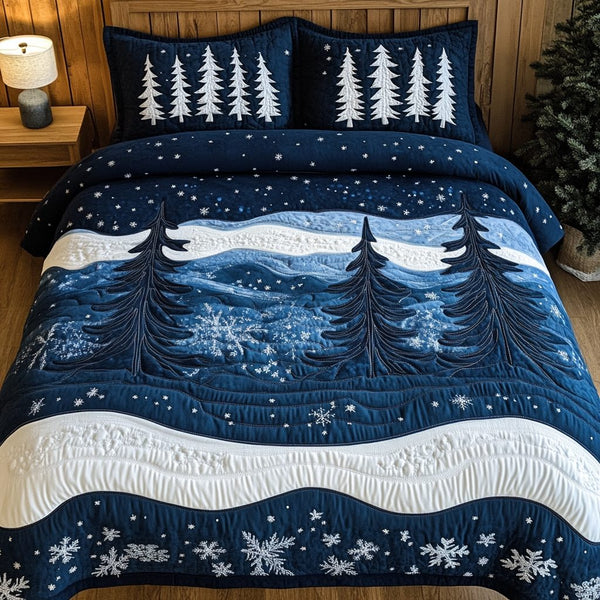 Golden Forest quilted 3-piece bedding set on a made bed with two matching pillow shams