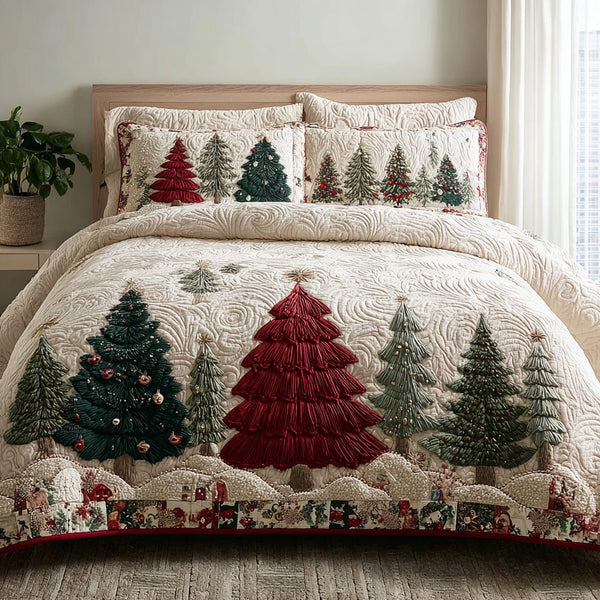 Golden Forest quilted 3-piece bedding set on a made bed with two matching pillow shams