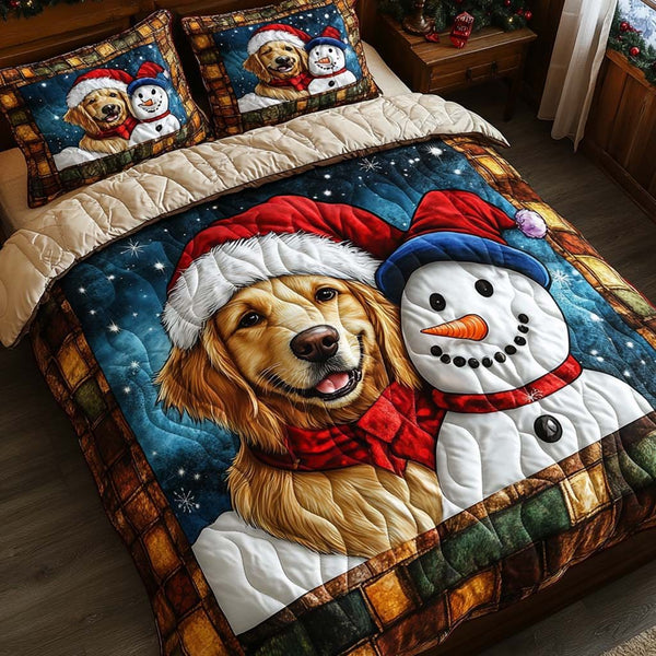 Golden Friendship quilted 3-piece bedding set on a made bed with two matching pillow shams