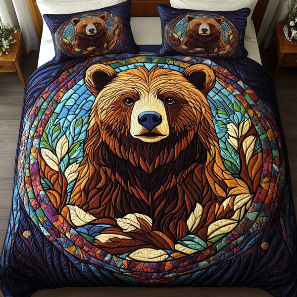 Golden Fur quilted 3-piece bedding set on a made bed with two matching pillow shams