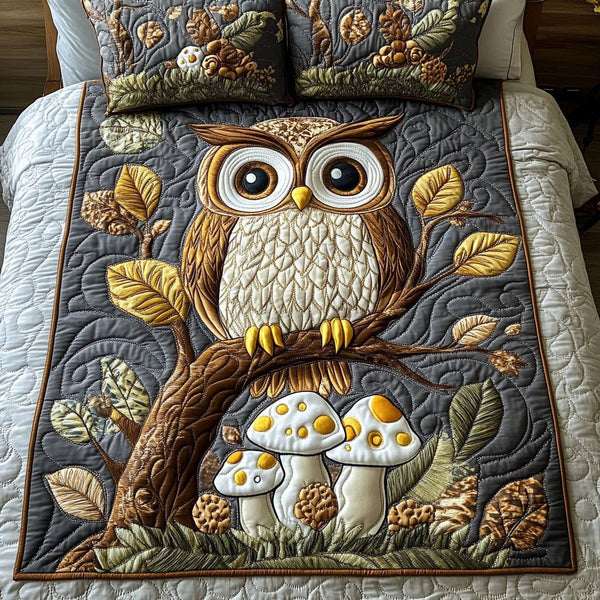 Golden Gaze quilted 3-piece bedding set on a made bed with two matching pillow shams