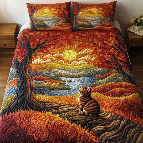 Golden Gaze quilted 3-piece bedding set on a made bed with two matching pillow shams
