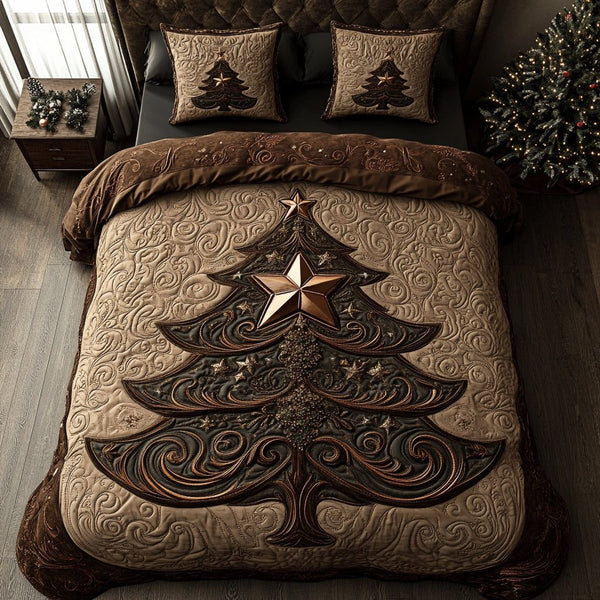 Golden Glow quilted 3-piece bedding set on a made bed with two matching pillow shams