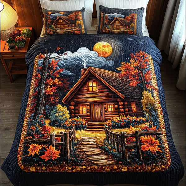 Golden Glow quilted 3-piece bedding set on a made bed with two matching pillow shams