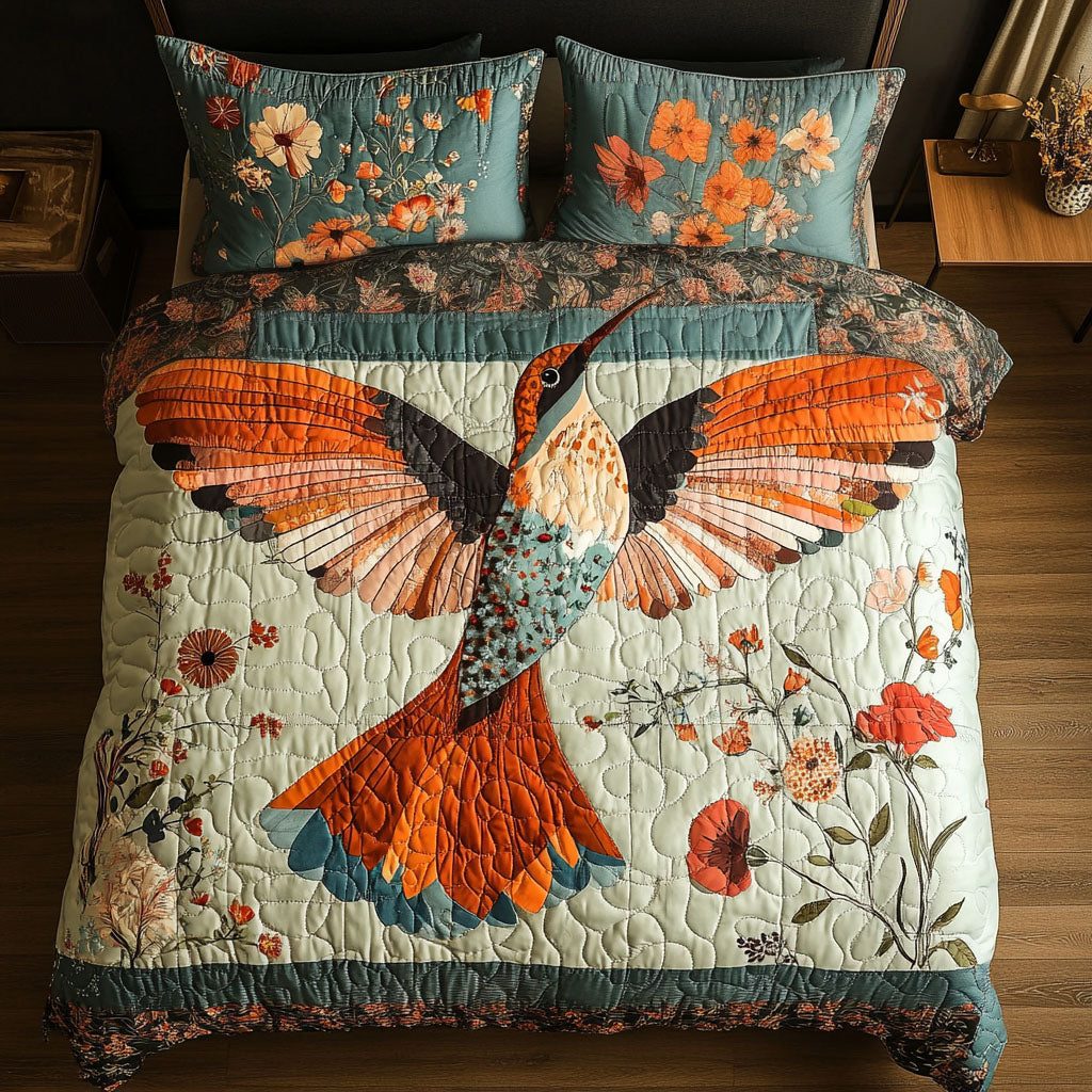 Golden Glow quilted 3-piece bedding set on a made bed with two matching pillow shams