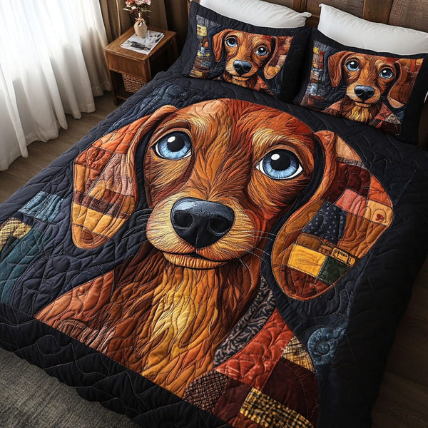 Golden Glow quilted 3-piece bedding set on a made bed with two matching pillow shams