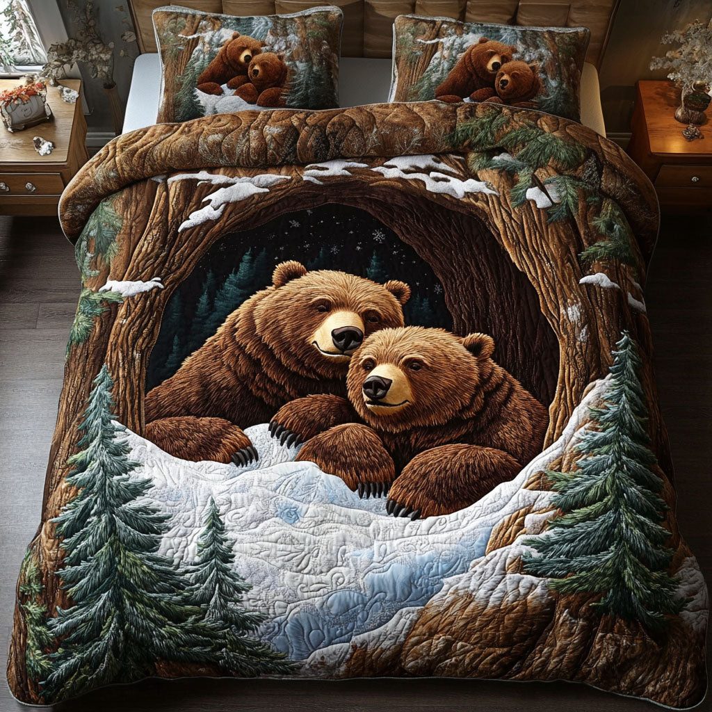 Golden Glow quilted 3-piece bedding set on a made bed with two matching pillow shams