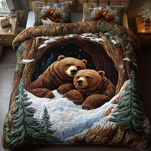 Golden Glow quilted 3-piece bedding set on a made bed with two matching pillow shams