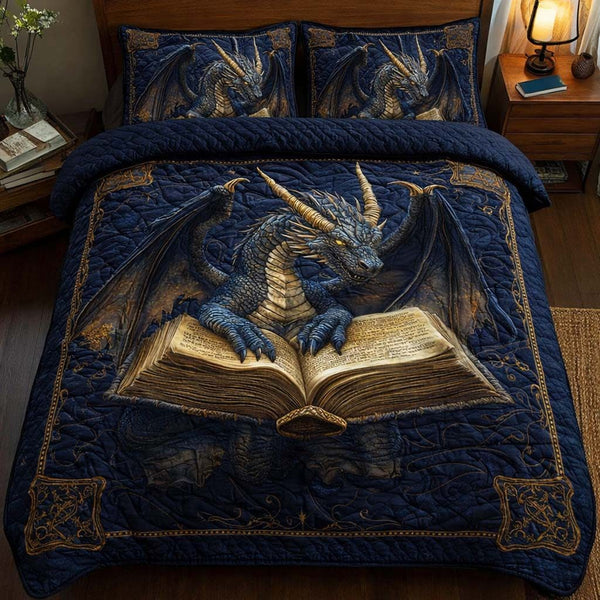 Golden Grimoire quilted 3-piece bedding set on a made bed with two matching pillow shams