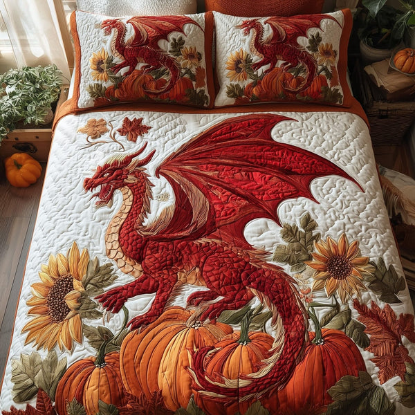 Golden Grove Guardian quilted 3-piece bedding set on a made bed with two matching pillow shams