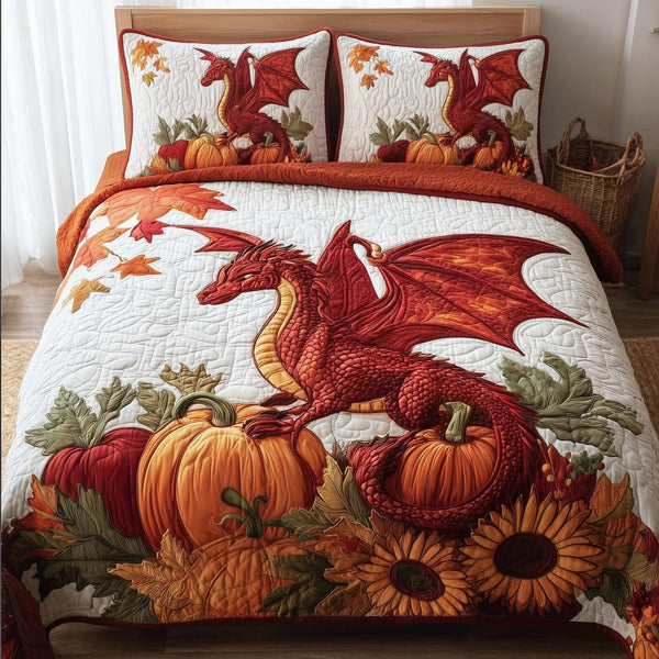 Golden Grove Guardian quilted 3-piece bedding set on a made bed with two matching pillow shams