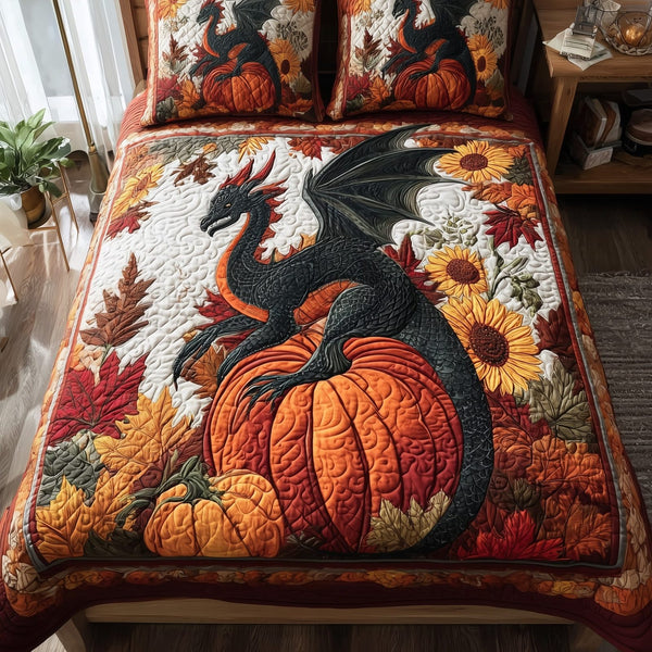 Golden Grove Guardian quilted 3-piece bedding set on a made bed with two matching pillow shams