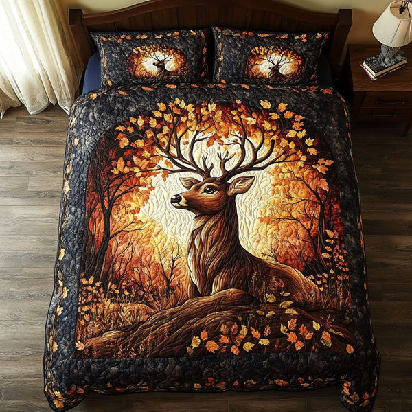 Golden Grove Retreat quilted 3-piece bedding set on a made bed with two matching pillow shams