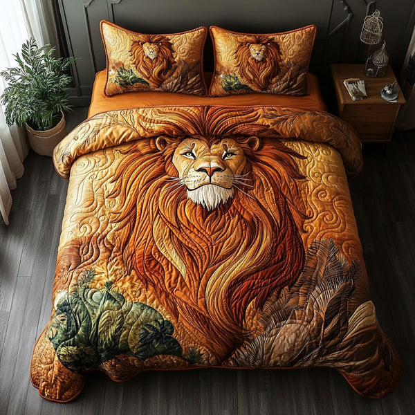 Golden Guardian quilted 3-piece bedding set on a made bed with two matching pillow shams