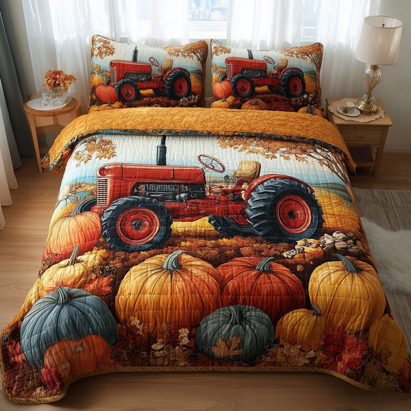 Golden Harvest quilted 3-piece bedding set on a made bed with two matching pillow shams
