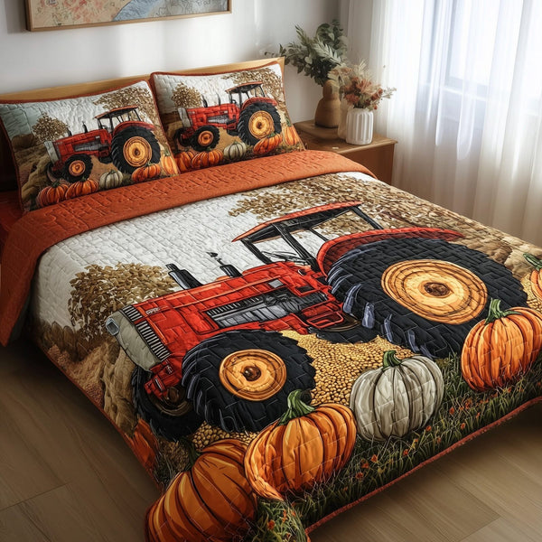 Golden Harvest quilted 3-piece bedding set on a made bed with two matching pillow shams