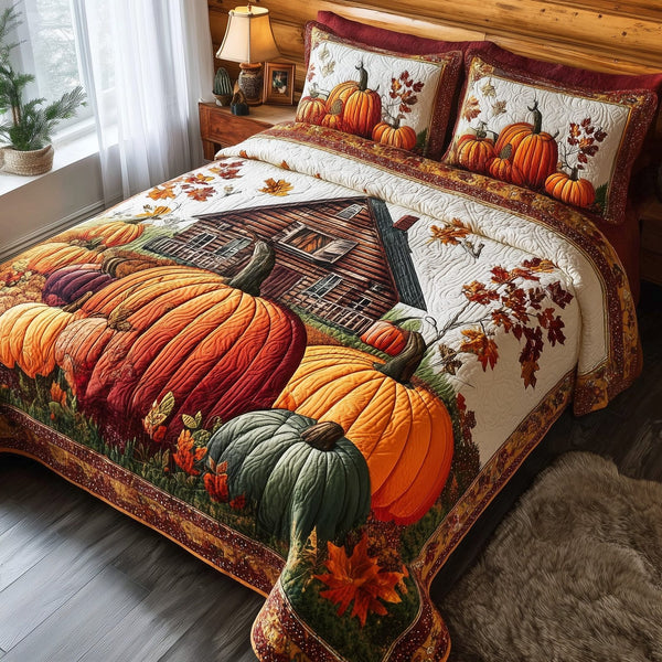 Golden Harvest quilted 3-piece bedding set on a made bed with two matching pillow shams