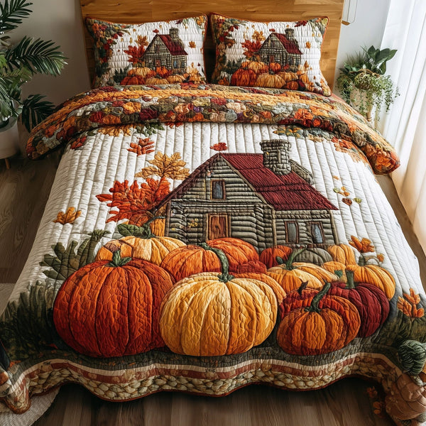 Golden Harvest quilted 3-piece bedding set on a made bed with two matching pillow shams