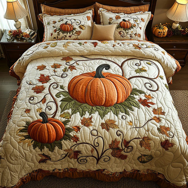 Golden Harvest quilted 3-piece bedding set on a made bed with two matching pillow shams